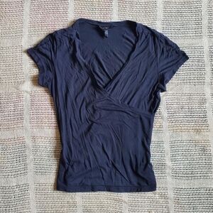 Black EXPRESS Stretchy V Neck Wrap Top